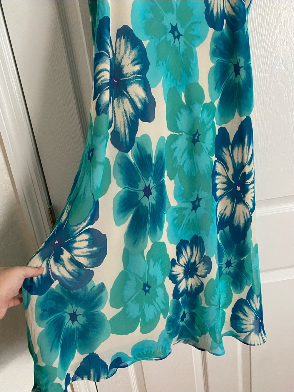 Express Floral Aqua Blue 100% Silk Maxi Skirt | Size L